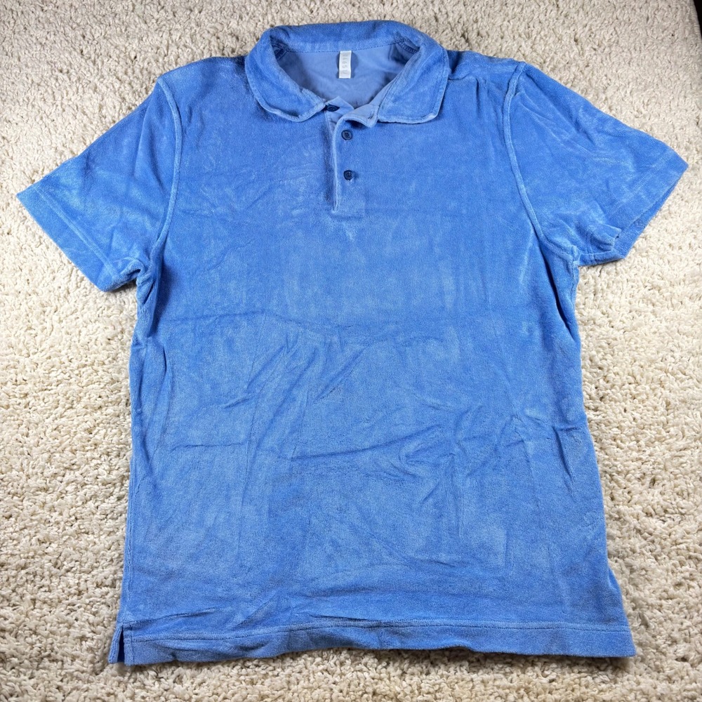 Vtg H&M Germany Terry Cloth Polo Shirt Mens M Blue Made in Portugal